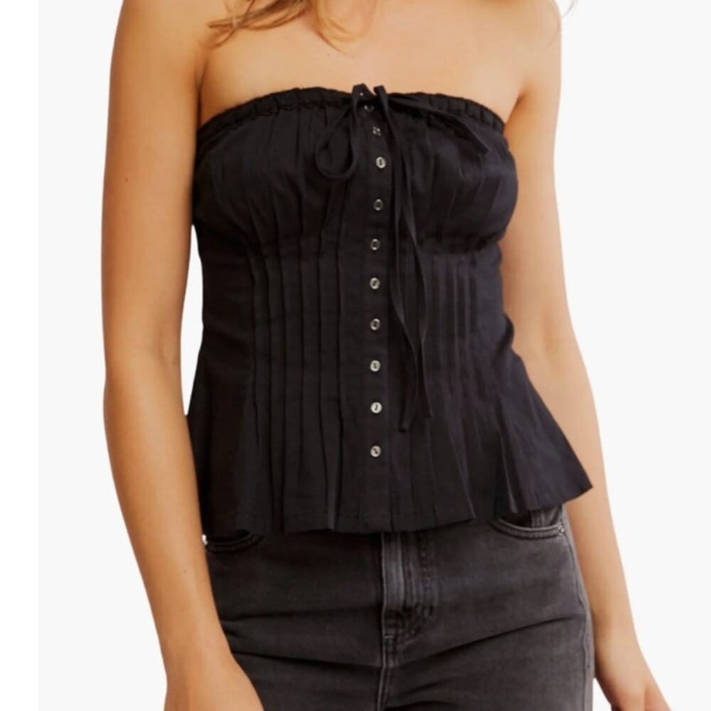 Free People Wink Wink Pintuck Tube Top Women’s Large Black NWT Strapless